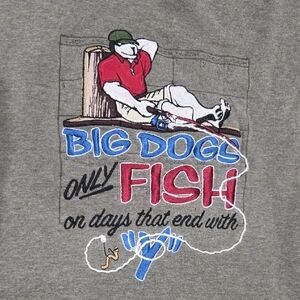 Donating Soon Vintage Big Dogs Red and Blue Fishing Dog Sweatshirt Size Large